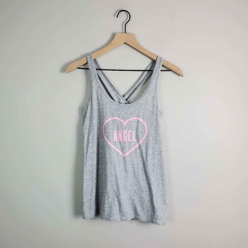 Victoria's Secret Gray Cross Back Graphic Tank Top Small